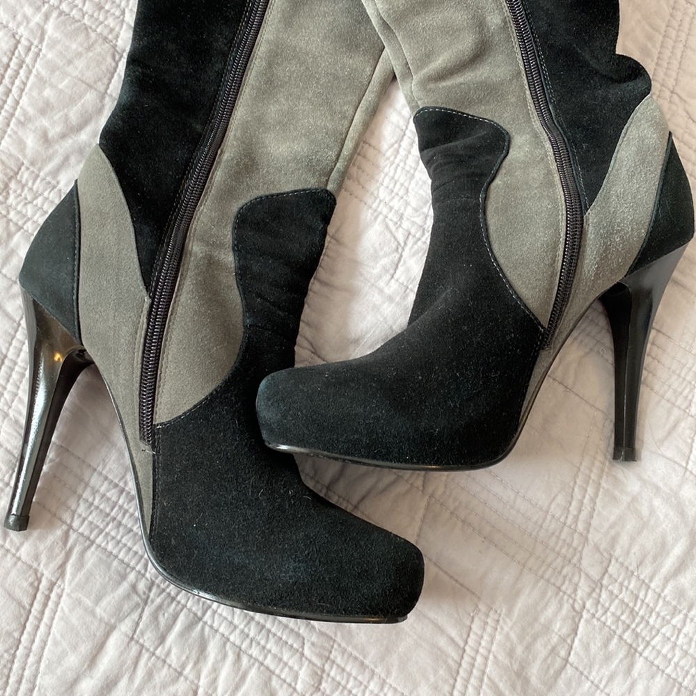 Geronea Italian suede knee high heeled boots two tone 38